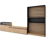 Skraut home Mueble tv efecto madera roble negro 360x35x186cm chimenea efecto fuego