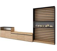Skraut home Mueble tv efecto madera roble negro 360x35x186cm chimenea efecto fuego