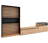 Skraut home Mueble tv efecto madera roble negro 360x35x186cm chimenea efecto fuego