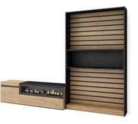 Skraut home Mueble tv efecto madera roble y negro 260x35x186 chimenea efecto fuego