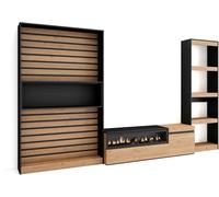 Skraut home Mueble tv efecto madera roble y negro 320x35x186 chimenea efecto fuego