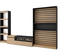 Skraut home Mueble tv efecto madera roble y negro 320x35x186 chimenea efecto fuego