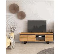 Skraut Home | Mueble TV Mod Naturale ''Roble/Negro'' | 2 Puertas y 2 viviendas | Sala de Estar | 160x40x53cm