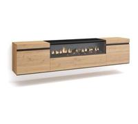 Skraut Home Mueble TV, Televisión, 200x35x45cm, Para TV hasta 80", Chimenea eléctrica, Colgado, Suspendido, Roble y negro