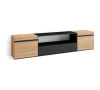 Skraut Home Mueble TV, Televisión, 200x35x45cm, Para TV hasta 80", Con almacenamiento, Roble y negro