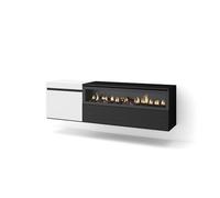 Skraut Home | Mueble TV | Televisión | Muebles de salón, almacenaje | 150x45x35cm | para TV hasta 65" | Chimenea eléctrica | Colgado, Suspendido | Estilo Moderno | Blanco y Negro