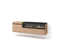 Skraut Home | Mueble TV | Televisión | Muebles de salón, almacenaje | 150x45x35cm | para TV hasta 65" | Chimenea eléctrica | Colgado, Suspendido | Estilo Moderno | Roble y Negro