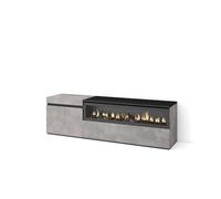 Skraut Home | Mueble TV | Televisión | Muebles de salón, almacenaje | 150x45x35cm | para TV hasta 65" | Chimenea eléctrica | Estilo Moderno | Cemento