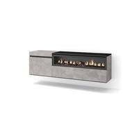Skraut Home | Mueble TV | Televisión | Muebles de salón, almacenaje | 150x45x35cm | para TV hasta 65" | Chimenea eléctrica | Colgado, Suspendido | Estilo Moderno | Cemento