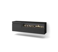 Skraut Home | Mueble TV | Televisión | Muebles de salón, almacenaje | 150x45x35cm | para TV hasta 65" | Chimenea eléctrica | Colgado, Suspendido | Estilo Moderno | Negro