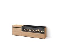 Skraut Home | Mueble TV | Televisión | Muebles de salón, almacenaje | 150x45x35cm | para TV hasta 65" | Chimenea eléctrica | Estilo Moderno | Roble y Negro