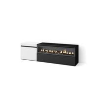 Skraut Home | Mueble TV | Televisión | Muebles de salón, almacenaje | 150x45x35cm | para TV hasta 65" | Chimenea eléctrica | Estilo Moderno | Blanco y Negro