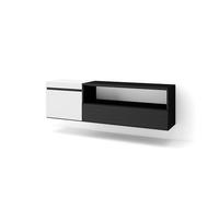 Skraut Home | Mueble TV | Televisión | Muebles de salón, almacenaje | 150x45x35cm | para TV hasta 65" | Colgado, Suspendido | Estilo Moderno | Blanco y Negro