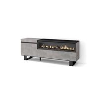 Skraut Home | Mueble TV | Televisión | Muebles de salón, almacenaje | 150x57x35cm | para TV hasta 65" | Chimenea eléctrica | Diseño Industrial | Estilo Moderno | Cemento