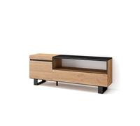Skraut Home | Mueble TV | Televisión | Muebles de salón, almacenaje | 150x57x35cm | para TV hasta 65" | Diseño Industrial | Estilo Moderno | Roble y Negro