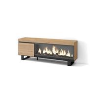 Skraut Home | Mueble TV | Televisión | Muebles de salón, almacenaje | 160 | para TV hasta 65" | Chimenea eléctrica XXL | Diseño Industrial | Estilo Moderno | Roble