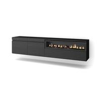 Skraut Home | Mueble TV | Televisión | Muebles de salón, almacenaje | 200x45x35cm | para TV hasta 80" | Chimenea eléctrica | Colgado, Suspendido | Estilo Moderno | Negro