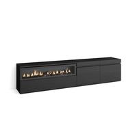 Skraut Home | Mueble TV | Televisión | Muebles de salón, almacenaje | 200x45x35cm | para TV hasta 80" | Chimenea eléctrica | Estilo Moderno | Negro