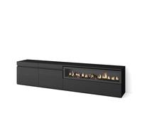 Skraut Home | Mueble TV | Televisión | Muebles de salón, almacenaje | 200x45x35cm | para TV hasta 80" | Chimenea eléctrica | Estilo Moderno | Negro