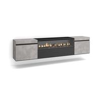 Skraut Home | Mueble TV | Televisión | Muebles de salón, almacenaje | 200x45x35cm | Para TV hasta 80" | Chimenea eléctrica | Colgado, Suspendido | Estilo Moderno | Cemento