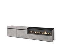 Skraut Home | Mueble TV | Televisión | Muebles de salón, almacenaje | 200x45x35cm | para TV hasta 80" | Chimenea eléctrica | Estilo Moderno | Cemento