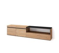 Skraut Home | Mueble TV | Televisión | Muebles de salón, almacenaje | 200x45x35cm | para TV hasta 80" | con Almacenamiento | Estilo Moderno | Roble y Negro