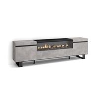 Skraut Home | Mueble TV | Televisión | Muebles de salón, almacenaje | 200x57x35cm | para TV hasta 80" | Chimenea eléctrica | Diseño Industrial | Estilo Moderno | Cemento