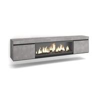 Skraut Home | Mueble TV | Televisión | Muebles de salón, almacenaje | 210 | para TV hasta 80" | Chimenea eléctrica XXL | Colgado, Suspendido | Estilo Moderno | Cemento