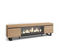 Skraut Home | Mueble TV | Televisión | Muebles de salón, almacenaje | 210 | para TV hasta 80" | Chimenea eléctrica XXL | Diseño Industrial | Estilo Moderno | Roble