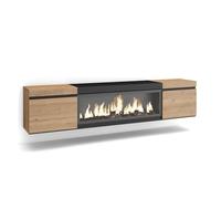 Skraut Home | Mueble TV | Televisión | Muebles de salón, almacenaje | 210 | para TV hasta 80" | Chimenea eléctrica XXL | Colgado, Suspendido | Estilo Moderno | Roble y Negro