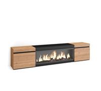 Skraut Home | Mueble TV | Televisión | Muebles de salón, almacenaje | 210 | para TV hasta 80" | Chimenea eléctrica XXL | Estilo Moderno | Roble y Negro