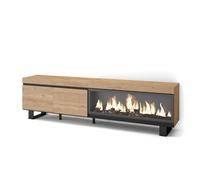 Skraut Home | Mueble TV | Televisión | Muebles de salón, almacenaje | 210 | para TV hasta 80" | Chimenea eléctrica XXL | Diseño Industrial | Estilo Moderno | Roble