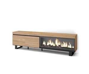 Skraut Home | Mueble TV | Televisión | Muebles de salón, almacenaje | 210 | para TV hasta 80" | Chimenea eléctrica XXL | Diseño Industrial | Estilo Moderno | Roble