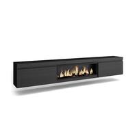 Skraut Home | Mueble TV | Televisión | Muebles de salón, almacenaje | 267x45x35 cm | para TV Gran Formato | Chimenea eléctrica XXL | Colgado, Suspendido | Estilo Moderno | Negro