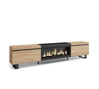 Skraut Home | Mueble TV | Televisión | Muebles de salón, almacenaje | 267x57x35 cm | para TV Gran Formato | Chimenea eléctrica XXL | Diseño Industrial | Estilo Moderno | Roble y Negro