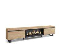 Skraut Home | Mueble TV | Televisión | Muebles de salón, almacenaje | 267x57x35 cm | para TV Gran Formato | Chimenea eléctrica XXL | Diseño Industrial | Estilo Moderno | Roble