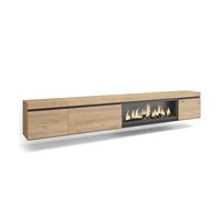 Skraut Home | Mueble TV | Televisión | Muebles de salón, almacenaje | 288x45x35 cm | para TV Gran Formato | Chimenea eléctrica XXL | Colgado, Suspendido | Estilo Moderno | Roble
