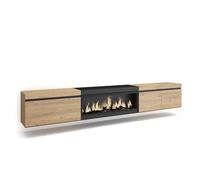Skraut Home | Mueble TV | Televisión | Muebles de salón, almacenaje | 288x45x35 cm | para TV Gran Formato | Chimenea eléctrica XXL | Colgado, Suspendido | Estilo Moderno | Roble y Negro
