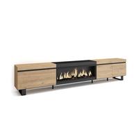 Skraut Home | Mueble TV | Televisión | Muebles de salón, almacenaje | 288x57x35 cm | para TV Gran Formato | Chimenea eléctrica XXL | Diseño Industrial | Estilo Moderno | Roble y Negro
