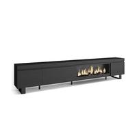 Skraut Home | Mueble TV | Televisión | Muebles de salón, almacenaje | 288x57x35 cm | para TV Gran Formato | Chimenea eléctrica XXL | Diseño Industrial | Estilo Moderno | Negro
