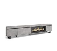 Skraut Home | Mueble TV | Televisión | Muebles de salón, almacenaje | 288x57x35 cm | para TV Gran Formato | Chimenea eléctrica XXL | Diseño Industrial | Estilo Moderno | Cemento