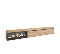 Skraut Home | Mueble TV | Televisión | Muebles de salón, almacenaje | 317x45x35 cm | Chimenea eléctrica XXL | Estilo Moderno | Roble