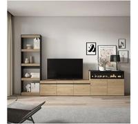 Skraut Home Muebles de Salón para TV, 310x35x186cm, Para TV hasta 65", Chimenea eléctrica, Roble y negro