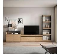 Skraut Home Muebles de Salón para TV, 310x35x186cm, Para TV hasta 65", Mueble Televisión, Roble y negro