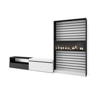 Skraut Home | Muebles de Salón para TV | Conjunto de Muebles Comedor | 210x186x35cm | para TV hasta 80" | Chimenea eléctrica | Estilo Moderno | Blanco y Negro