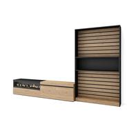 Skraut Home | Muebles de Salón para TV | Conjunto de Muebles Comedor | 210x186x35cm | para TV hasta 80" | Chimenea eléctrica | Estilo Moderno | Roble y Negro