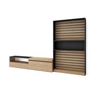 Skraut Home | Muebles de Salón para TV | Conjunto de Muebles Comedor | 210x186x35cm | para TV hasta 80" | Mueble Televisión | Estilo Moderno | Roble y Negro
