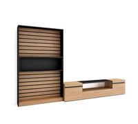 Skraut Home | Muebles de Salón para TV | Conjunto de Muebles Comedor | 210x186x35cm | para TV hasta 80" | Mueble Televisión | Estilo Moderno | Roble y Negro