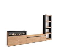 Skraut Home | Muebles de Salón para TV | Conjunto de Muebles Comedor | 310x186x35cm | para TV hasta 65" | Chimenea eléctrica | Estilo Moderno | Roble y Negro