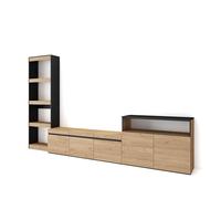 Skraut Home | Muebles de Salón para TV | Conjunto de Muebles Comedor | 310x186x35cm | para TV hasta 65" | Mueble Televisión | Estilo Moderno | Roble y Negro